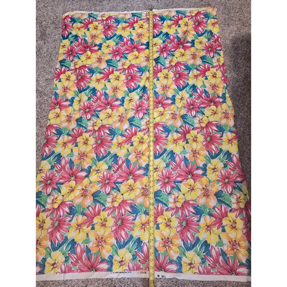 Vintage Floral Tropical Fabric 80s Manes Organization Pink Yellow 60x40 1.6 Yrds